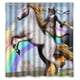 thumbnail image 1 of Cortina de ducha divertida con diseño de unicornio y gato, con ganchos, 167 x 183 cm., 1 of 3