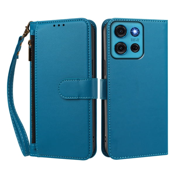 Funda Tipo Billetera para Motorola Moto G75 5G con Soporte y Bolsillo con Cierre Azul
