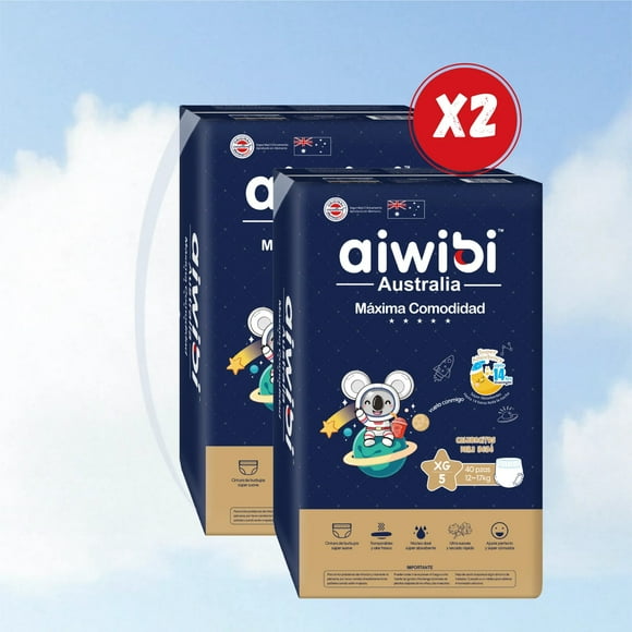 Pack 2 pañales premium aiwibi pants 5 XG 40 U