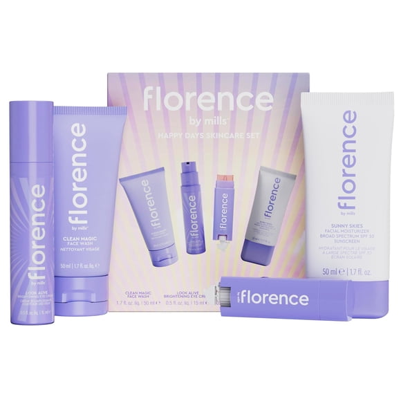 Set de cuidado facial Florence by Mills Happy Days con limpiador facial, SPF 30