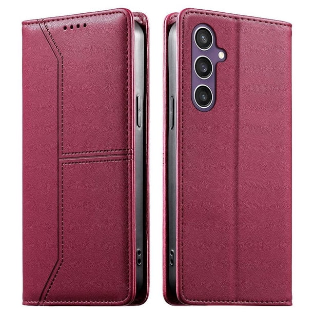 Funda tipo cartera con bloqueo RFID para Samsung Galaxy S23 FE cubierta magnética de cuero con tapa y soporte Rojo