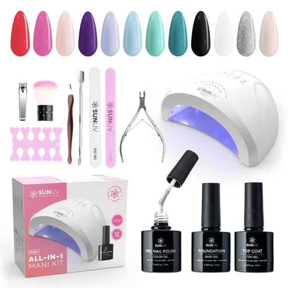 Kit de esmalte de uñas en gel SUNUV con luz UV, 12 colores y herramientas