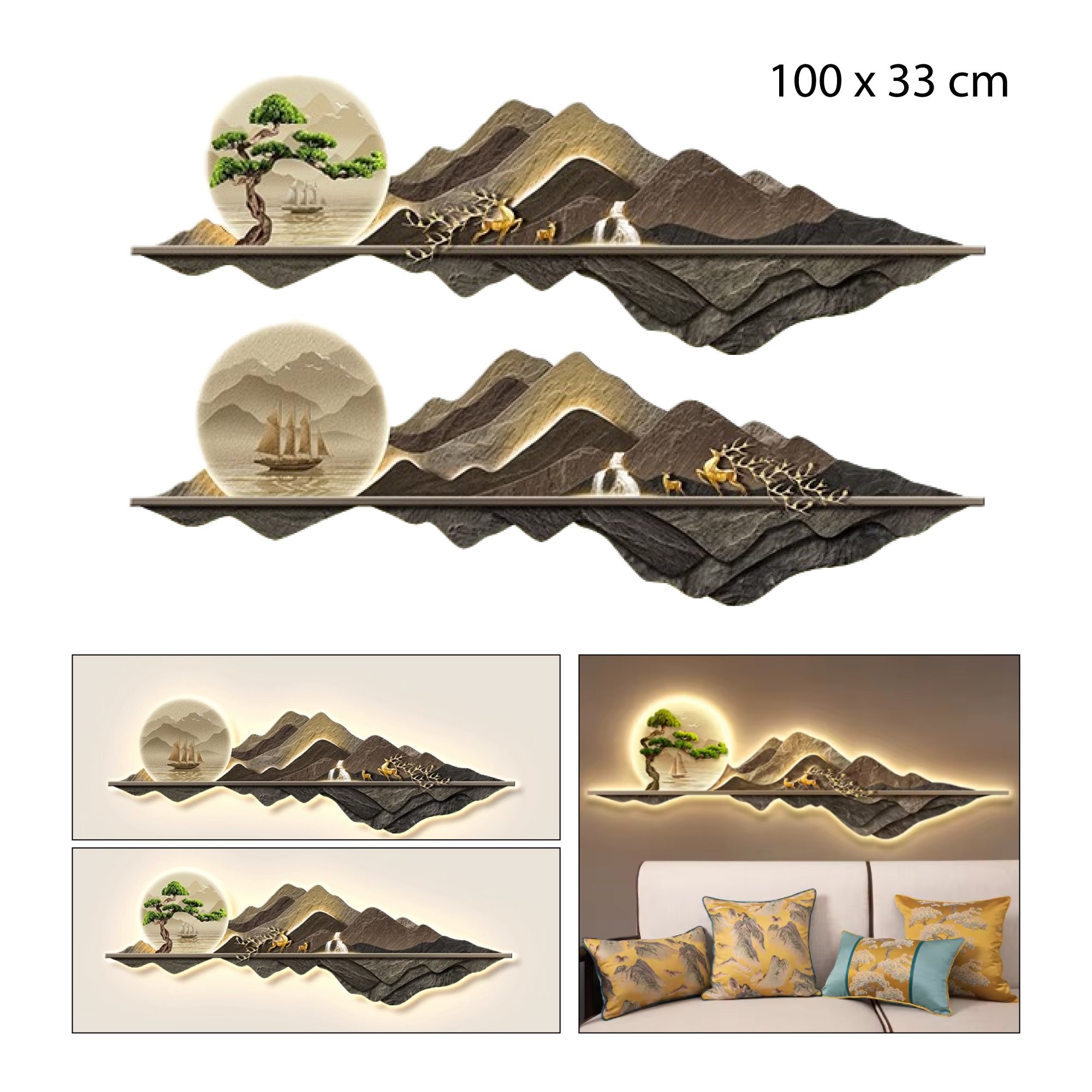 Xianzhu - Cuadro Paisaje Con Luces Led - 100 X 33 Cm