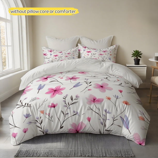 Set Soft And Beautiful Floral Shadow Pink Cherry Blossom Print Duvet Cover Set Fluffy And Comfortable 100% Polyester Duvet Cover Soft And Breathable for a Good