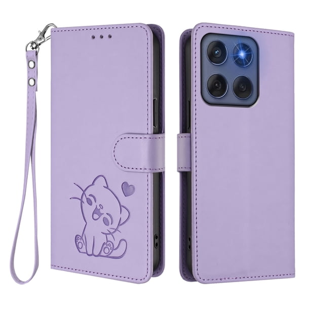 Motorola Edge 60 5G Funda Billetera de Gato, Lila Claro
