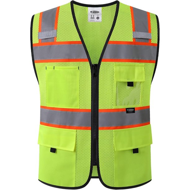 JKSafety Safety Vest for Men and Women, Hi-Vis Reflective Vest with Multiple Pockets