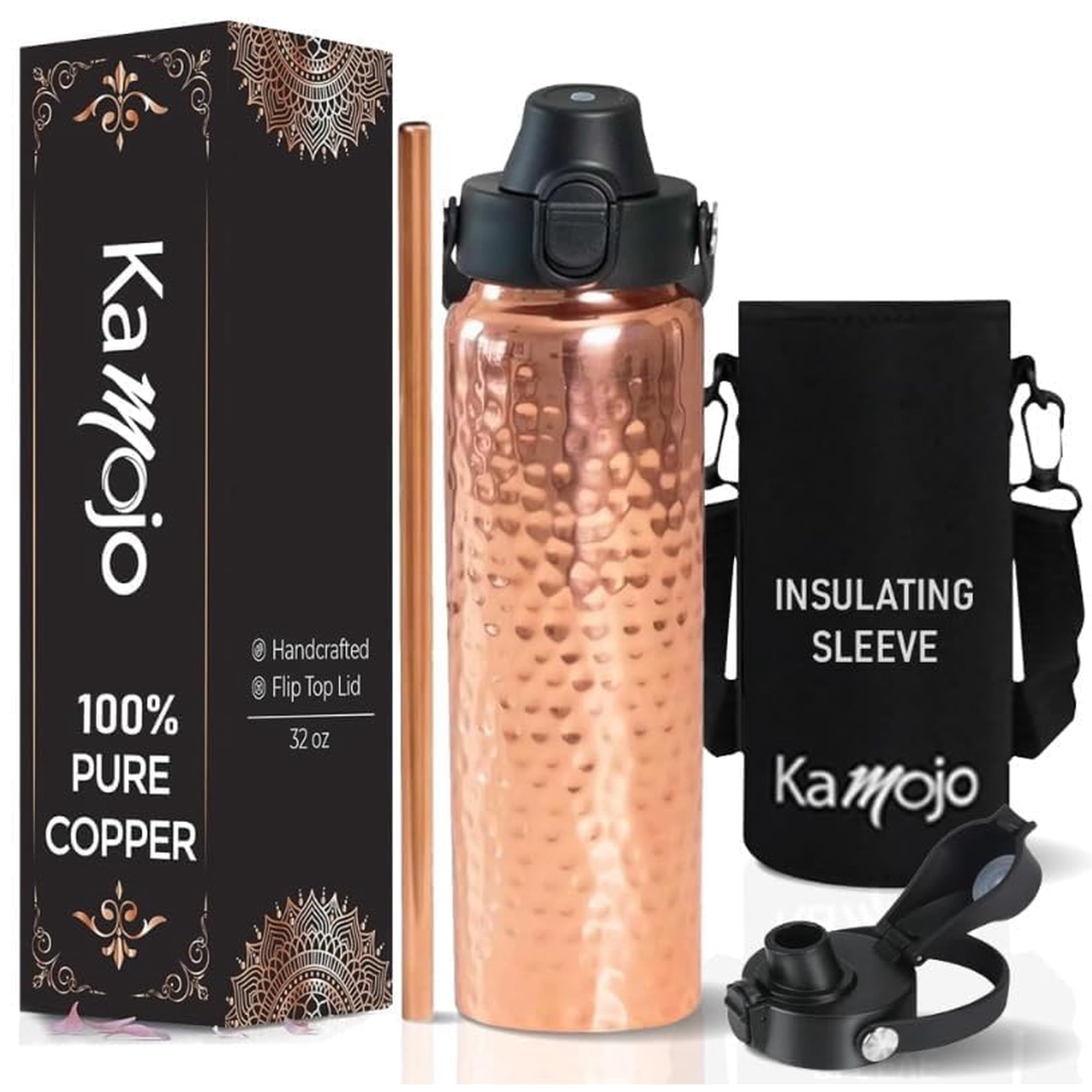 Botella De Agua Kamojo Pure Copper De 950 Ml Con Funda Aislante