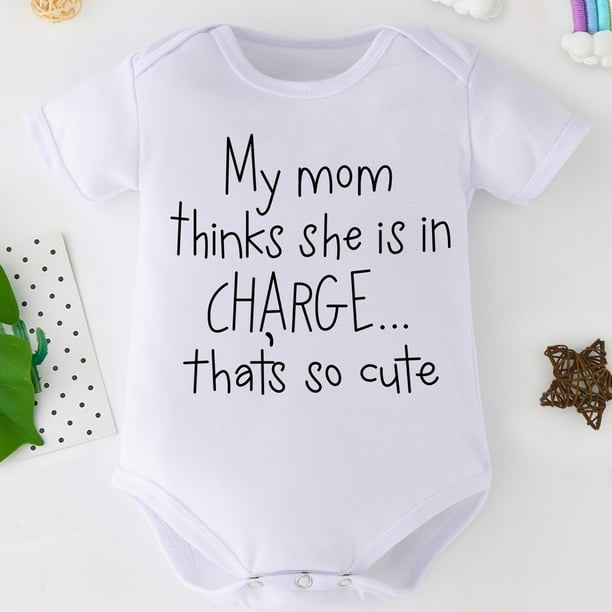 Lovely Baby Girls & Boys Romper "MY MOM THINKS " Print Crew Neck Bodysuit Onesies