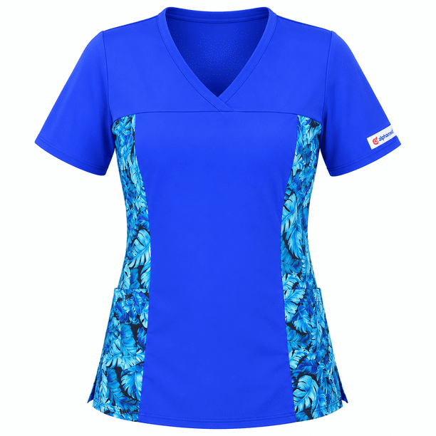 Delantal Mujer tela elasticada C/aplic. estampada al costado. Azul Rey