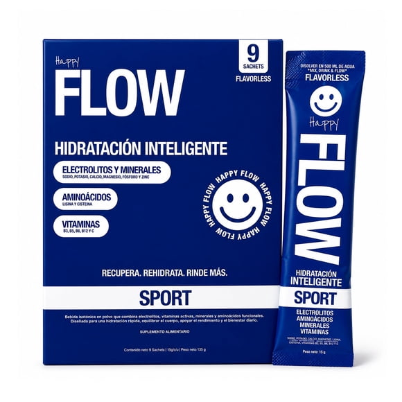 Pack Hidratación Inteligente Happy Flow Sport Sin Sabor 9 Unidades