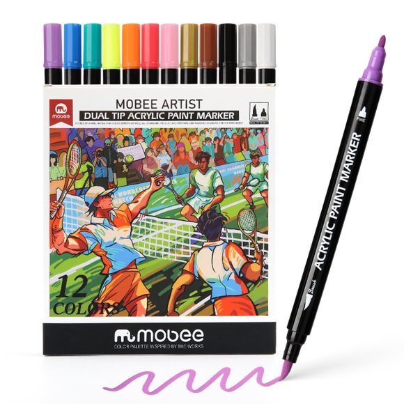 Set 12 Marcadores Acrílicos Doble Punta Mobee para Manualidades y Arte