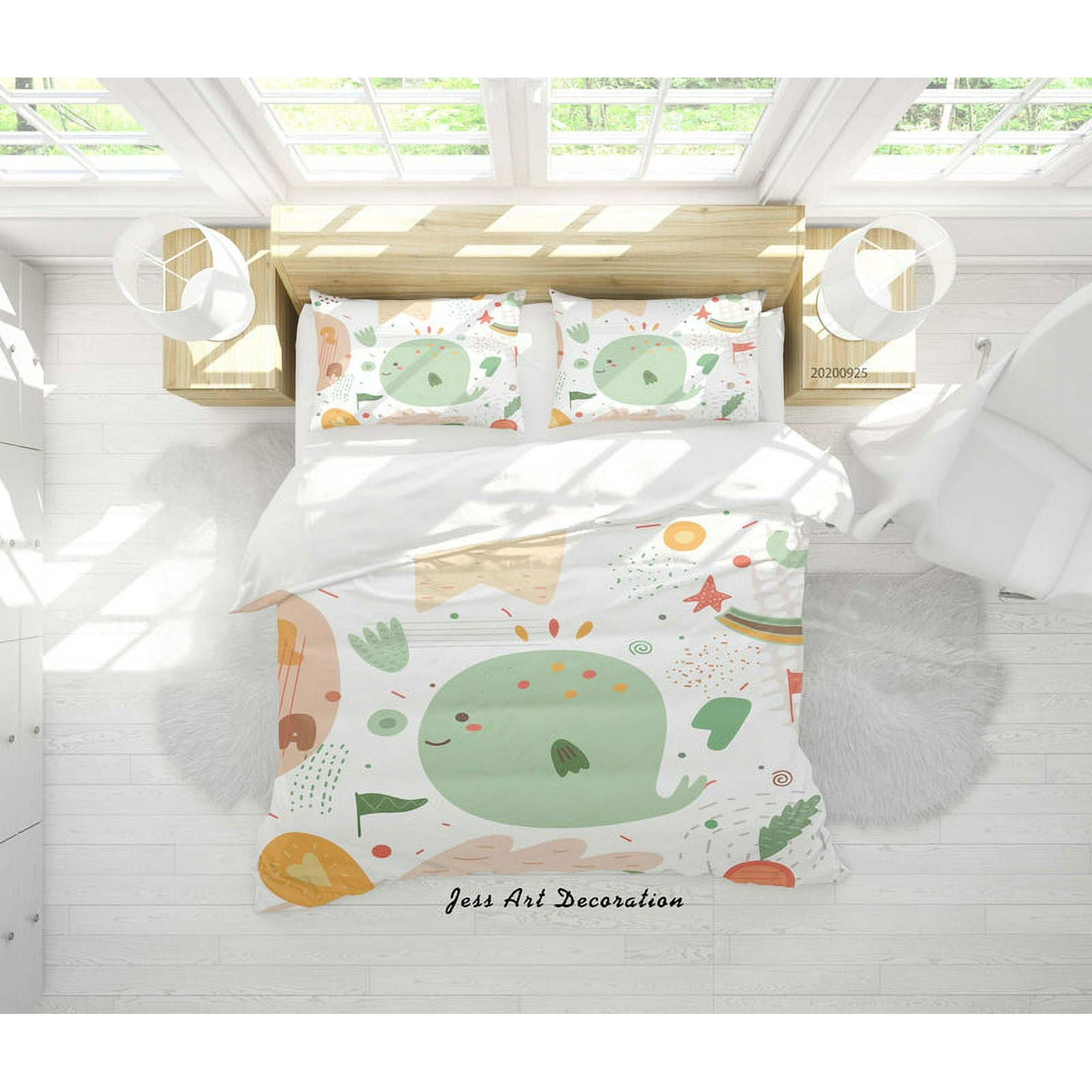Milsleep - 3d Dibujos Animados Ballena Patrón Funda De Edredón Set Ropa De Cama Set Funda Nórdica