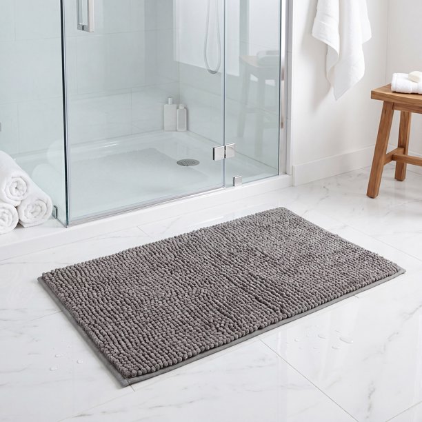 REGALWOVEN Alfombras de Baño, Alfombrillas de Baño Suaves y Esponjosas Antideslizantes de Microfibra Extra Gruesa Gris 20" x 32"