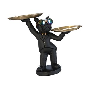 Magideal - Bandeja De Almacenamiento De Escritorio Para Perros Adorno 2 Bandejas De Metal Titular De La Llave Bandeja De Joyería Contenedor De Artículos Diversos Negro