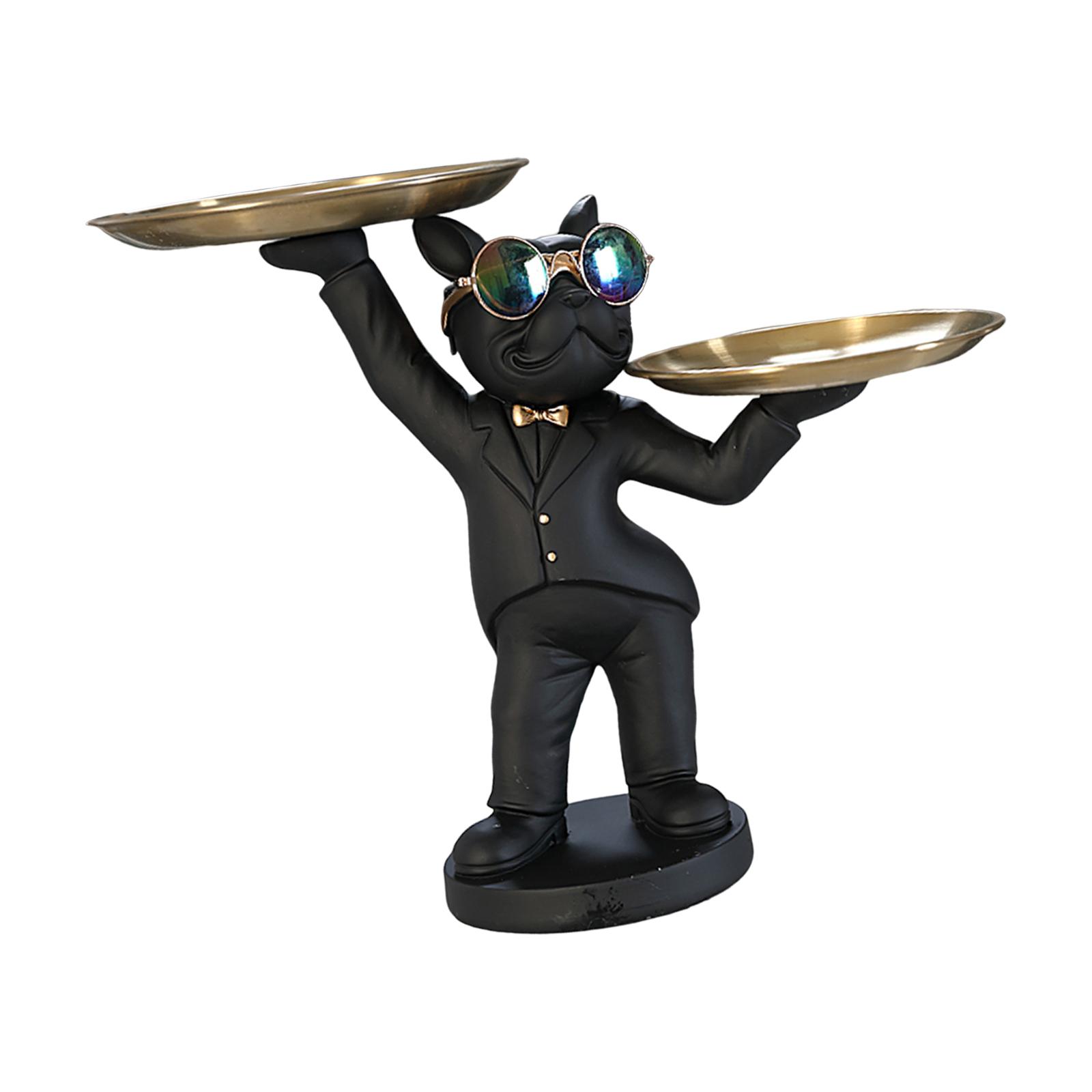 Magideal - Bandeja De Almacenamiento De Escritorio Para Perros Adorno 2 Bandejas De Metal Titular De La Llave Bandeja De Joyería Contenedor De Artículos Diversos Negro