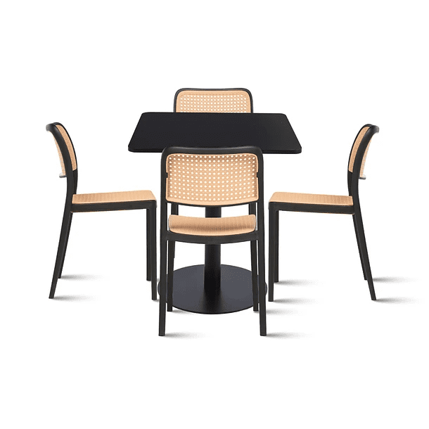 Klik Muebles - Mesa Restaurant 70x70 Tubo Metal Cubierta Mdf + 4 Sillas Hoffman Enrejada - Negra