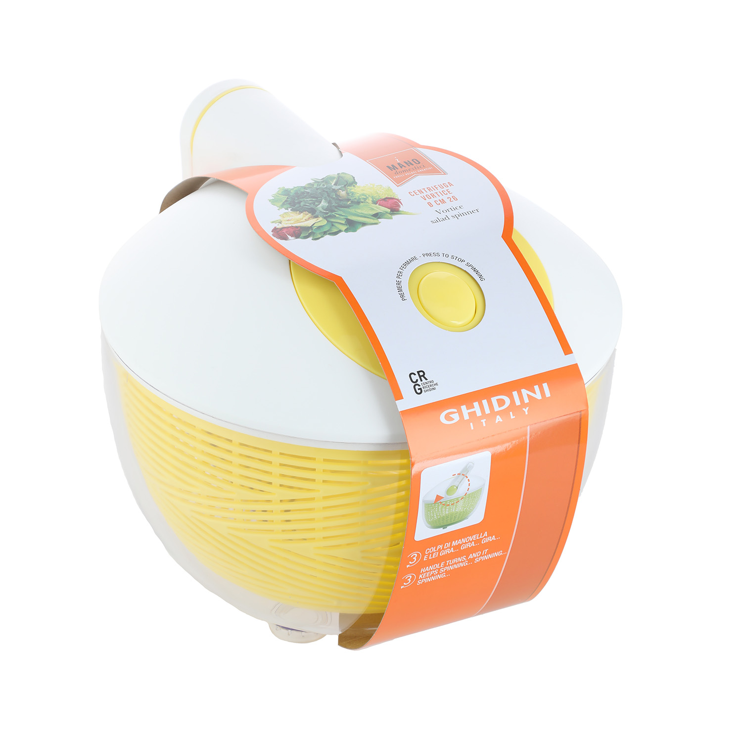 Ghidini - Secador Ensalada Blanco - Amarillo 26Cm