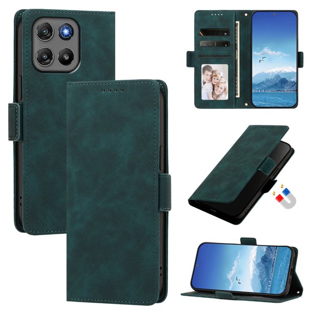 Funda Billetera Delgada para Motorola Moto G57 Power con Ranuras y Soporte Verde oscuro