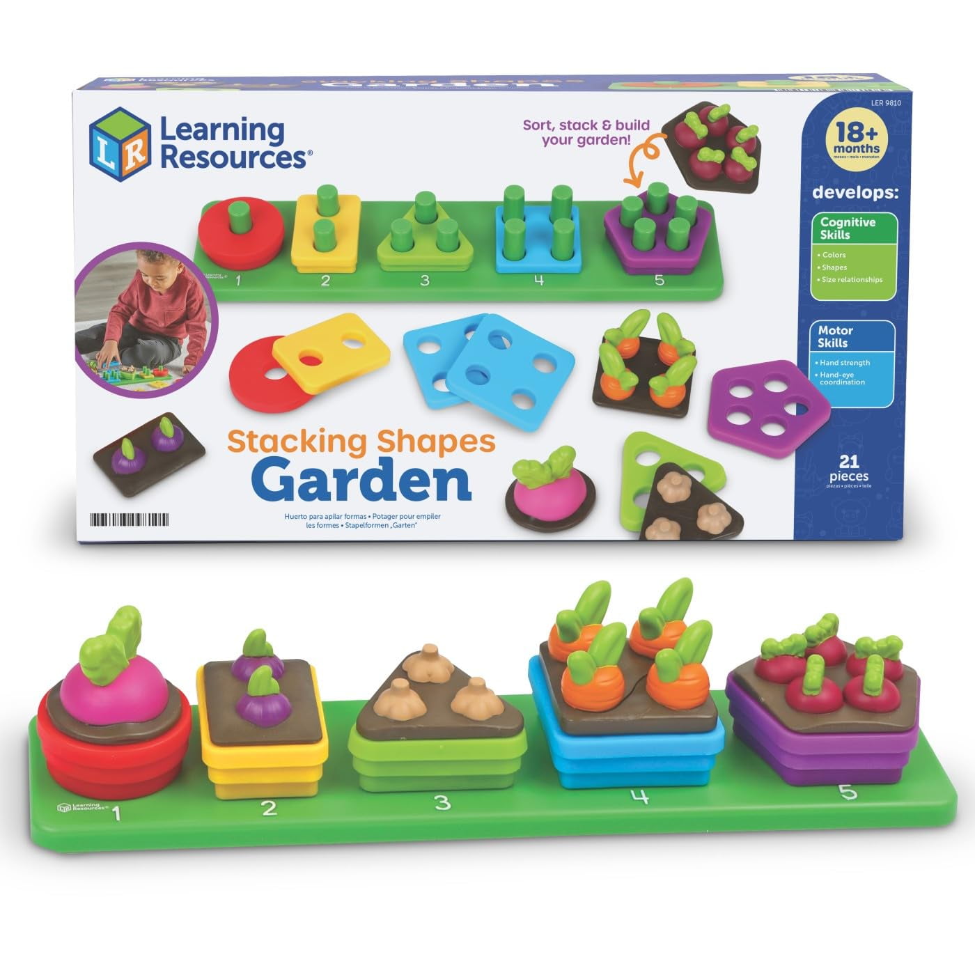 Learning Resources - Recursos De Aprendizaje Sobre Juguetes: Stacking Shapes Garden Montessori