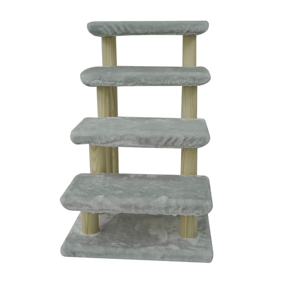 Escalera para mascotas Cowboy de 4 peldaños, 40 cm, gris, con alfombra desmontable