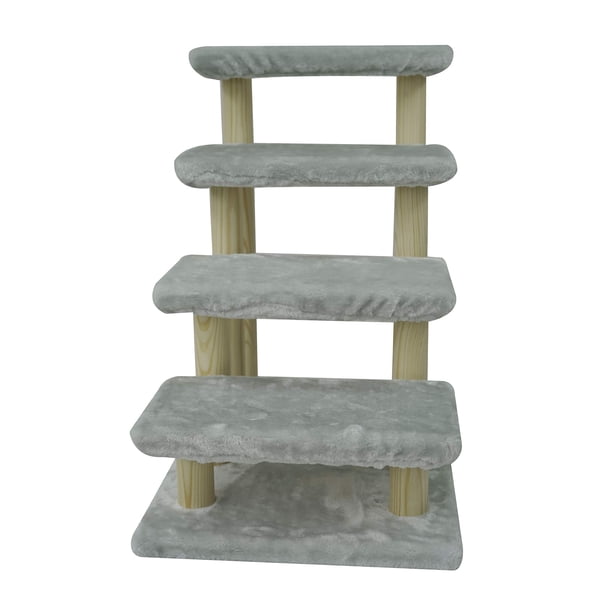 Escalera para mascotas Cowboy de 4 peldaños, 40 cm, gris, con alfombra desmontable
