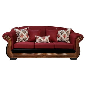 América Decora - Sofá Con Resorte Estructura Búfalo 4 Personas Chenille+Pu Rojo X