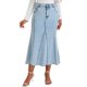 thumbnail image 1 of INSPIRE CHIC Faldas largas de mezclilla para mujer de cintura alta, ajuste casual y acampanado, falda larga de mezclilla M azul claro, 1 of 6