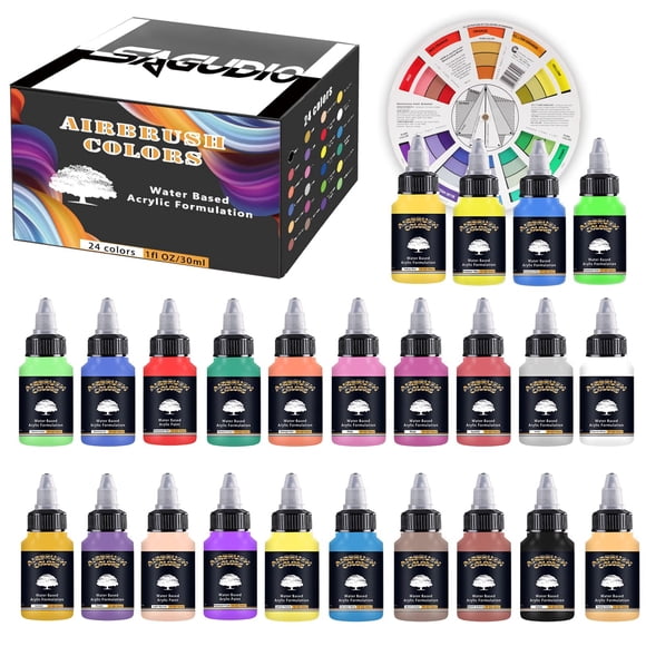 Pintura para Aerógrafo SAGUDIO 24 colores 30 ml a base de agua