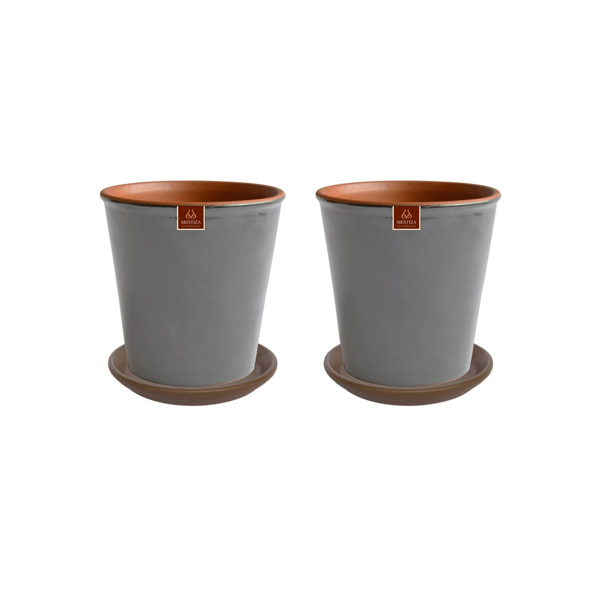 Pottery - Set De 2 Macetas Zaia 20 Cm Gris Matte Y Sus Platos