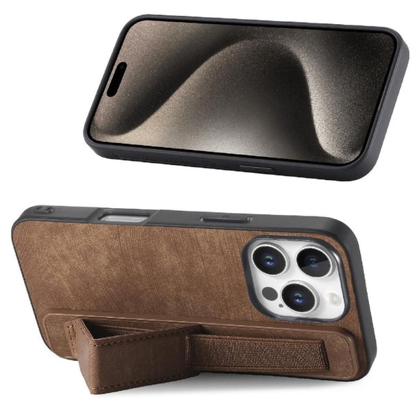 Funda Protectora con Correa para iPhone 16 Pro Max Resistente a Golpes Marrón