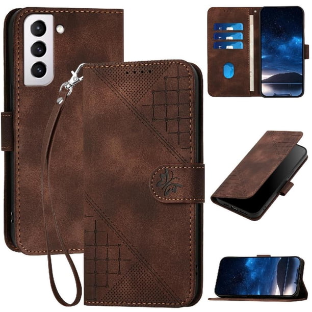 Funda Flip Premium Fibra de Carbono para Samsung Galaxy S21 Plus con Soporte y Cierre Marrón