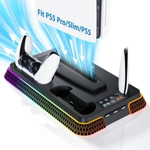 Genérico - Estación De Refrigeración Ps5, Soporte Ps5 Pro Rgb Y Soporte Vertical Con Ventilador De Refrigeración De 3 Niveles, Soporte De Auriculares Para Ps5 Digital/Disc-Negro