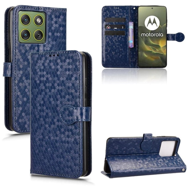 Funda Cartera Lunares Motorola Edge 70 con Tarjetero, Correa y Soporte Azul