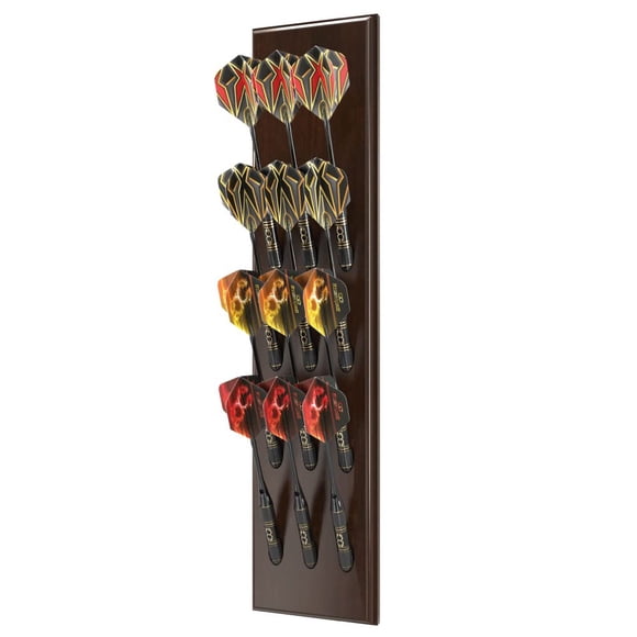 Soporte para dardos CC-Exquisite de madera negra montado en la pared, 12 dardos