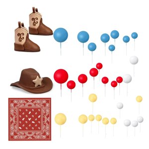 Bothyi - 31 Adornos Para Tartas De Vaquero, Bolas, Figuras, Escenas, Decoración Para Tartas, Para Fiestas, Color Rojo