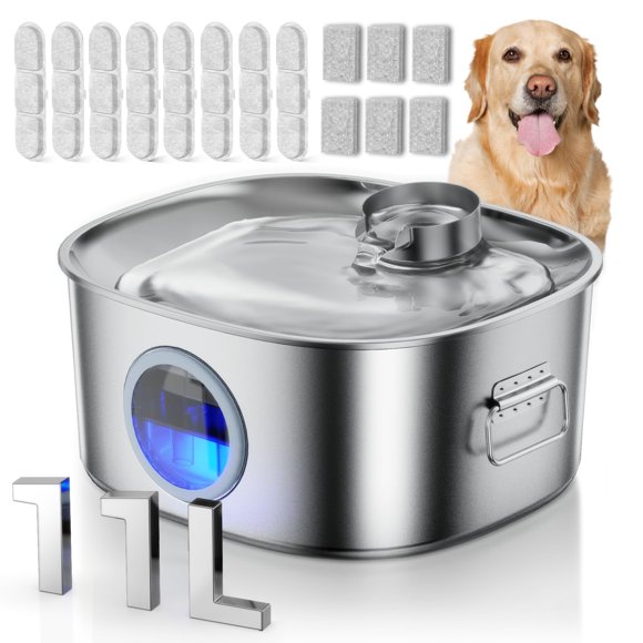Fuente de Agua para Perros MAILOFY 11L Acero Inoxidable con 8 Filtros