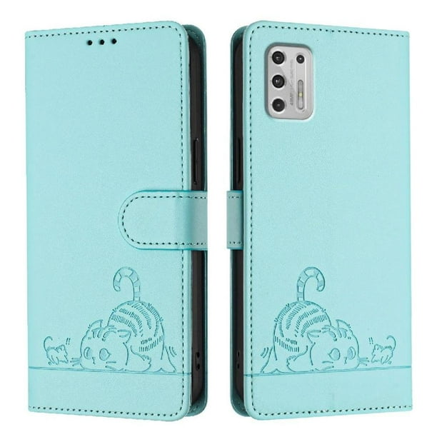 Funda tipo cartera FOXDOCK para Motorola MOTO G Stylus 2021 4G con soporte, ranuras, RFID, diseño de gato