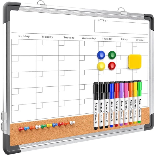 Aberlls - Calendario Mensual Para Pared, Pizarra Blanca De Borrado En Seco Con Corcho