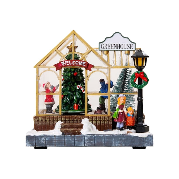 Invernadero navideño iluminado, casa navideña con luces LED, accesorios para fotos, escenas navideñas, casas de pueblo para salas de estar y festivale