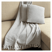Decoghar - Combo Deco 2 Cojines Y 1 Manta Mini Diamond Natural / Gris Oscuro Diseño Moderno Lavable X Mts