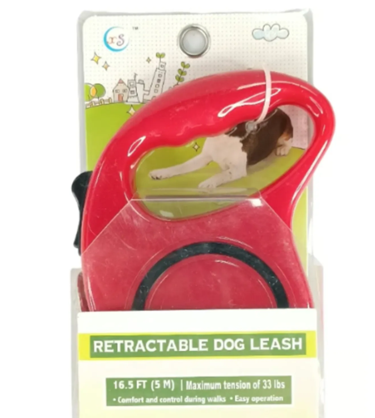 Genérico - Correa Retráctil Con Botón De Frenado Perros Rojo 3Mts