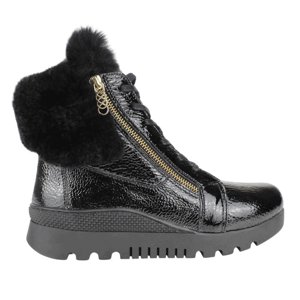 Botín Exs Peludo Cuero Negro