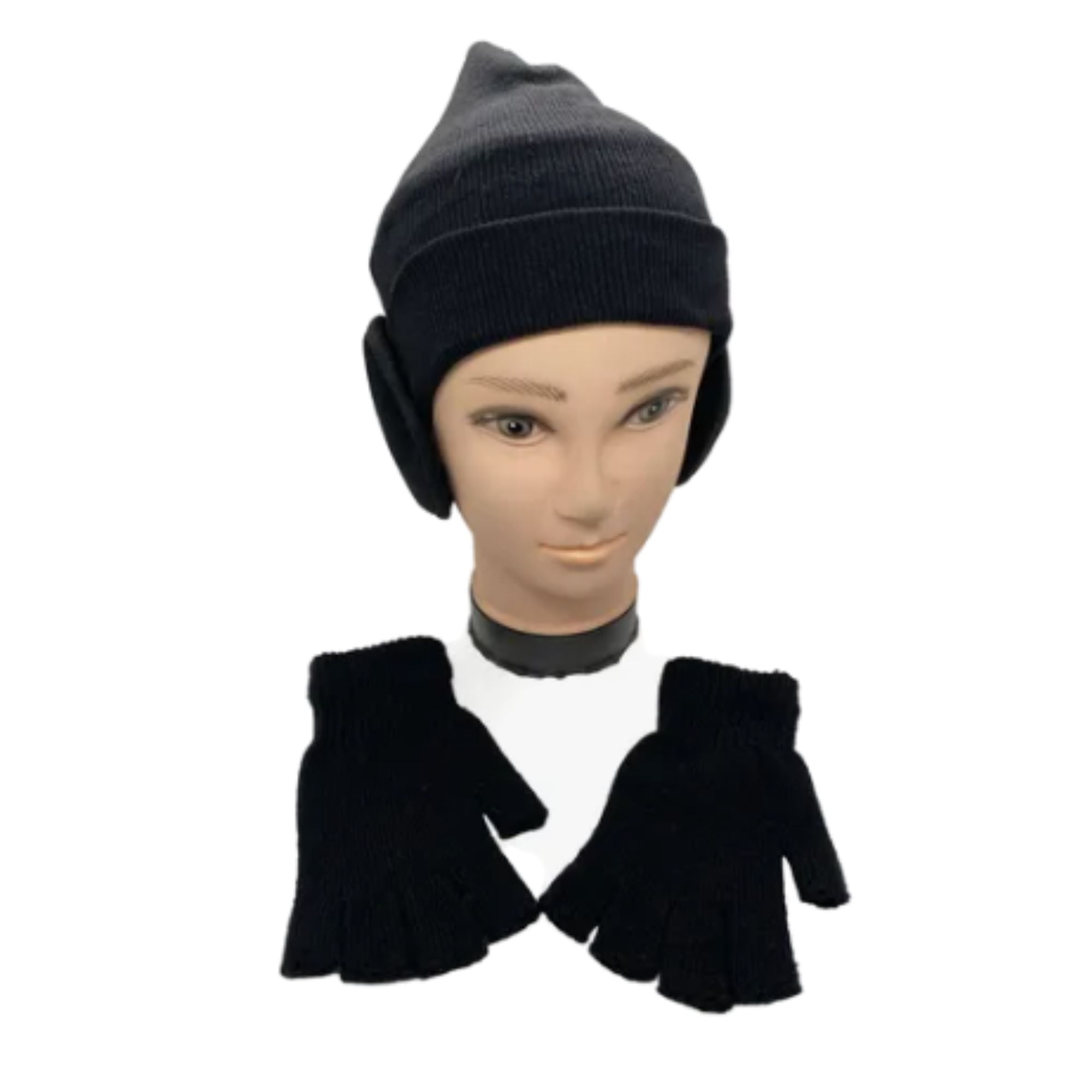 Mercado Ideas - Set De Inverno Guantes De Lana Sin Dedos + Gorro Beanie+orejera Polar Unisex Para Adultos