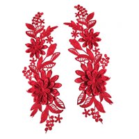 Magideal - Apliques De Encaje De 2 Piezas, Parches De Bordado Floral, Parches De Encaje, Adornos De Tela De Encaje Para La Decoración De La Artesanía De Costura Rojo
