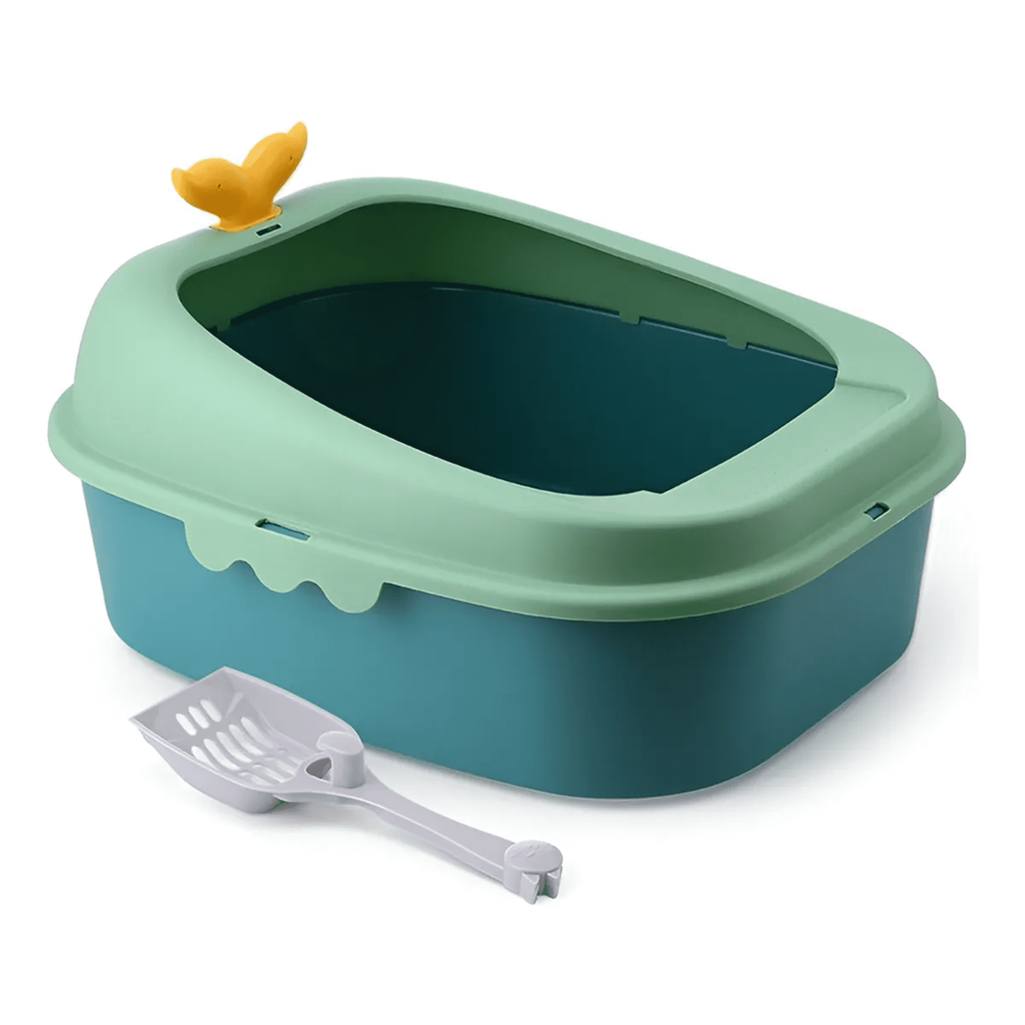 Arenero Para Gato Ballenita Con Pala Y Juguete De Color Verde