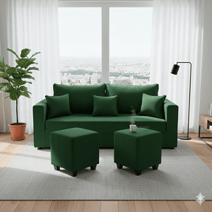 Construmuebles - Living Aurelia 3 Cuerpos + 2 Pouf Tela Verde