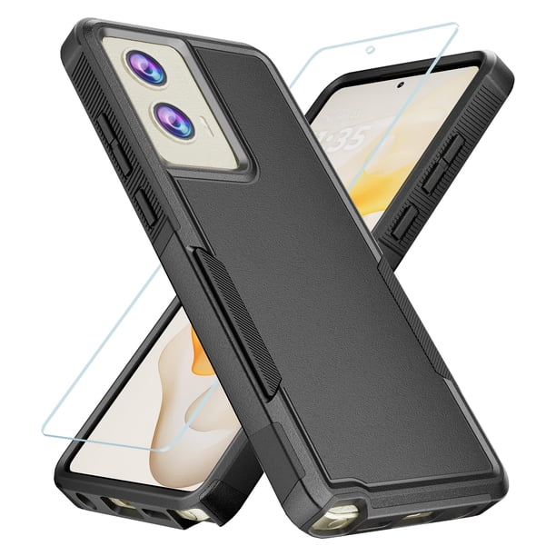 Funda GSDCB para Motorola Moto G Stylus 5G 2024 con protector de pantalla de vidrio templado, capa interior suave de TPU y cubierta trasera exterior rígida de doble capa (negra)
