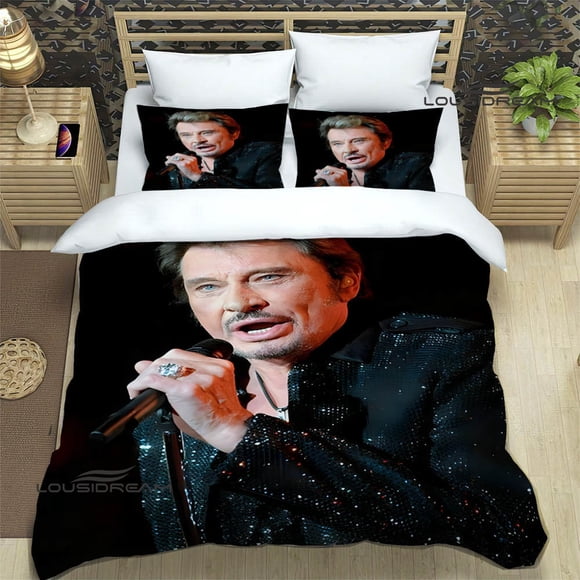v1257 Bed Sheets rock star Johnny Hallyday Bedding Sets exquisite bed supplies set duvet cover bed comforter set bedding set luxury birthday gift 3-Piece Bedding Set (1 Duvet Cover + 2 Pillow Shams) B