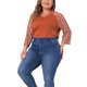thumbnail image 4 of Agnes Orinda Blusa de Mujer Talla Grande para Escuela y Universidad Casual Floral Cuello en V Mangas Raglán 3/4 para Comodidad Estilosa y Uso Diario 2X Marrón, 4 of 6