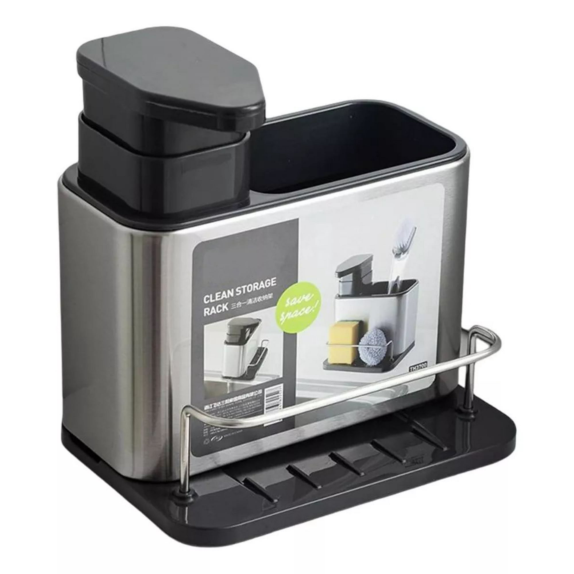 Shop E-home - Dispensador De Lavalozas Jabón Y Porta Esponja Organizador Color Plateado